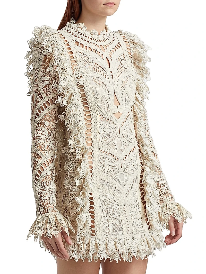Cornelli Lace Ruffle-Trim Minidress