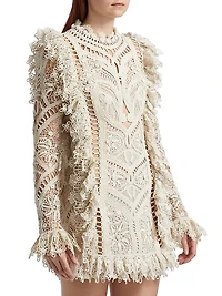 Cornelli Lace Ruffle-Trim Minidress