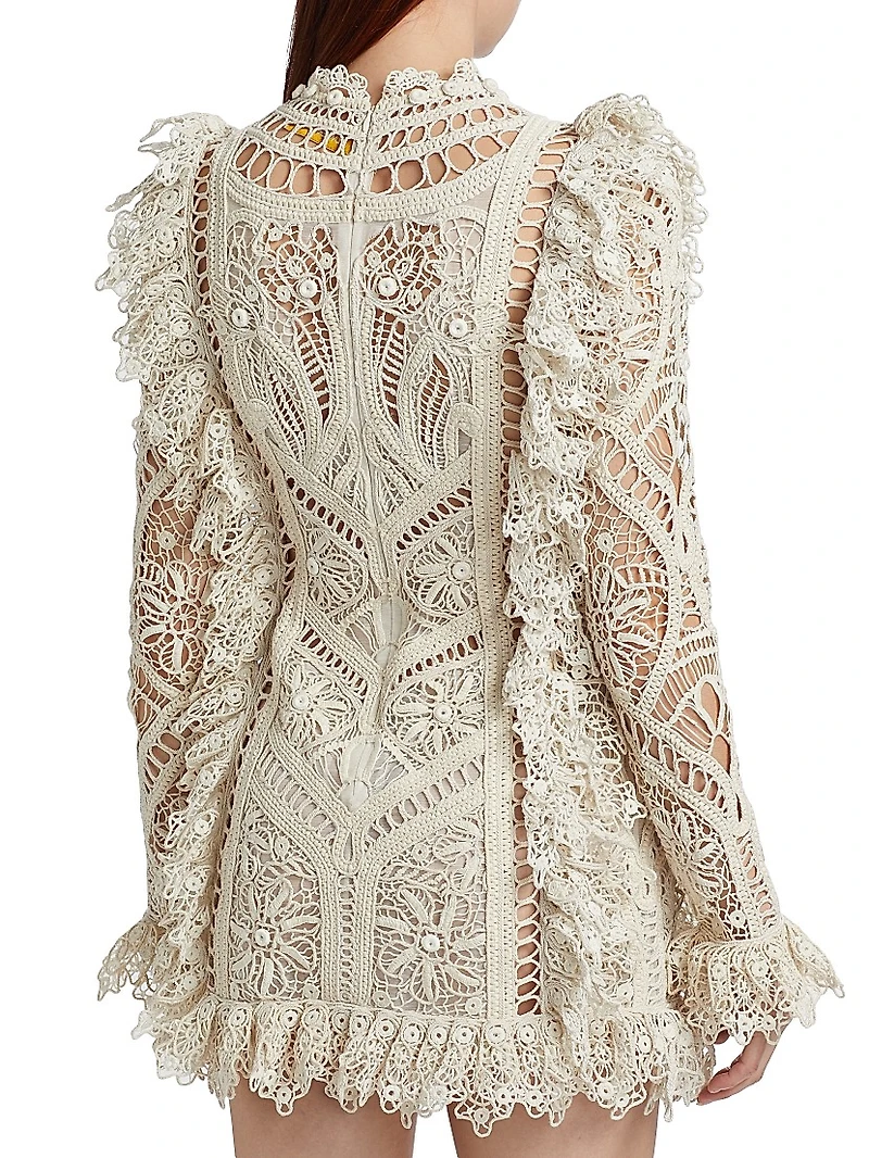 Cornelli Lace Ruffle-Trim Minidress
