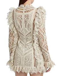 Cornelli Lace Ruffle-Trim Minidress