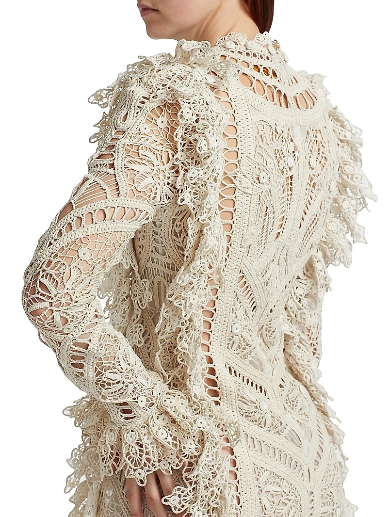 Cornelli Lace Ruffle-Trim Minidress