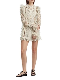 Cornelli Lace Ruffle-Trim Minidress
