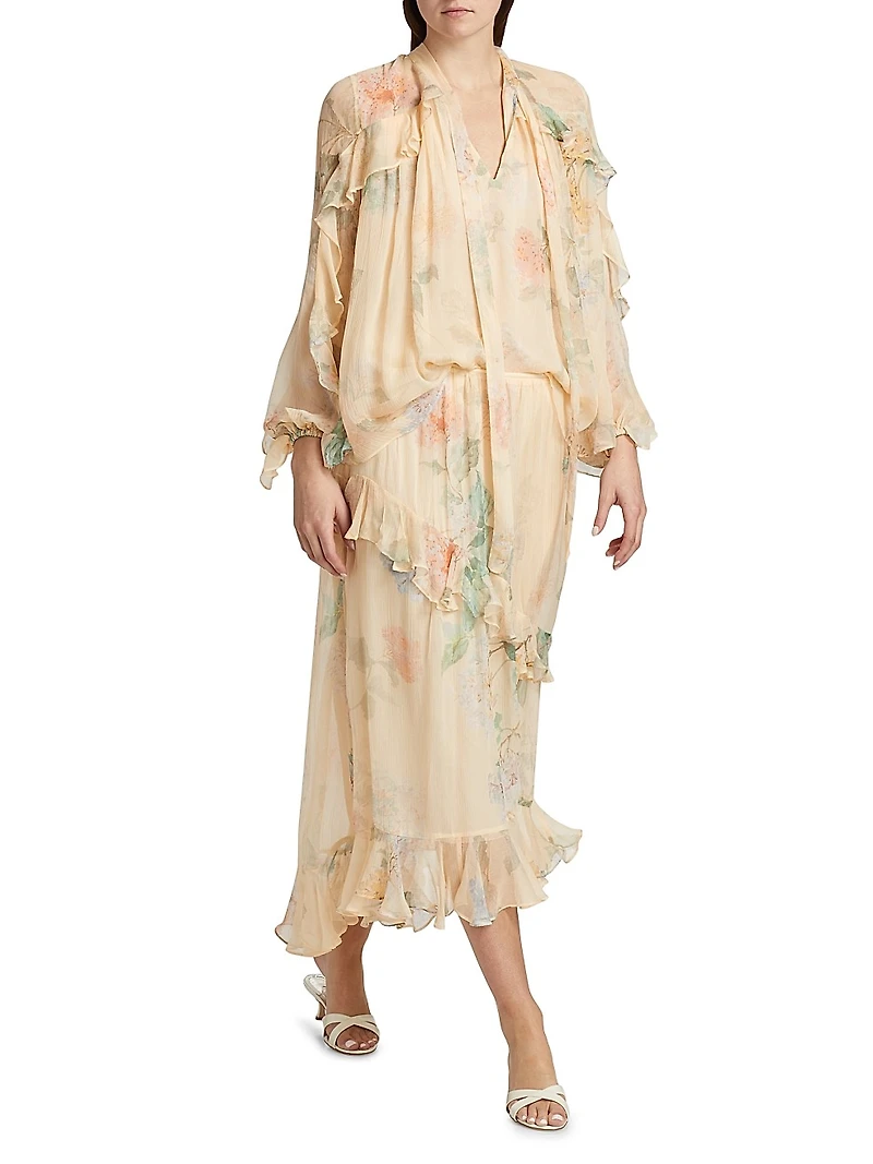 Pleated Floral Blouse