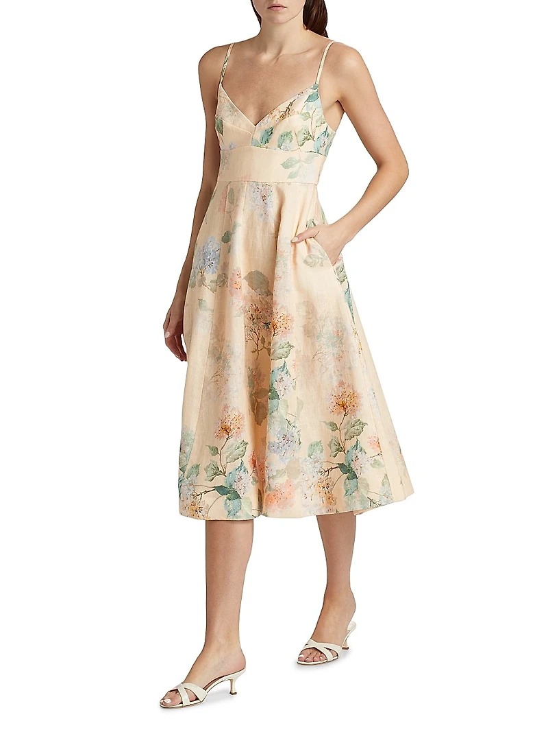 Floral Linen Midi-Dress