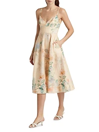Floral Linen Midi-Dress