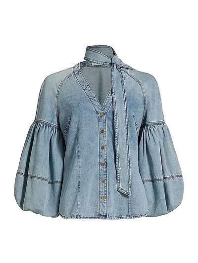 Tied Denim Blouse