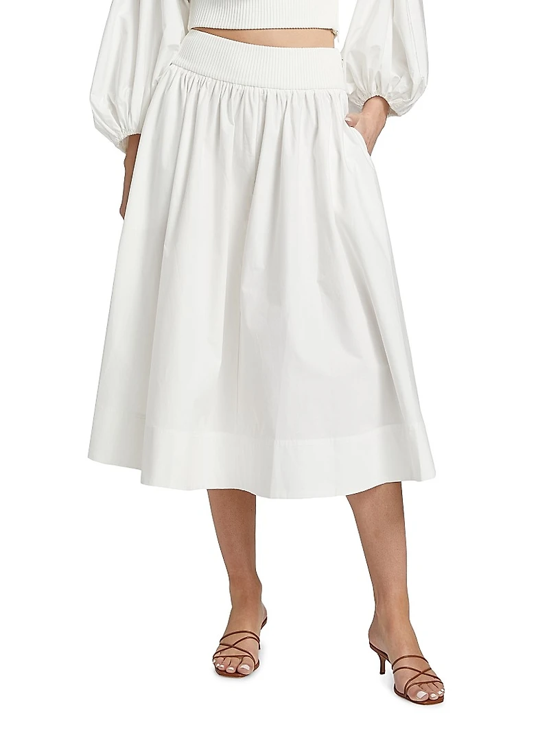 Poplin A-Line Midi-Skirt