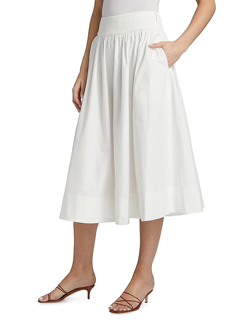 Poplin A-Line Midi-Skirt