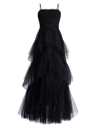 Oly Tiered Ruffle Tulle Gown