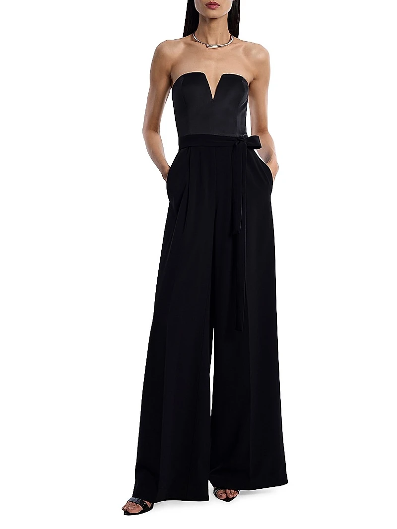 Mixed Media Strapless Jumpsuit