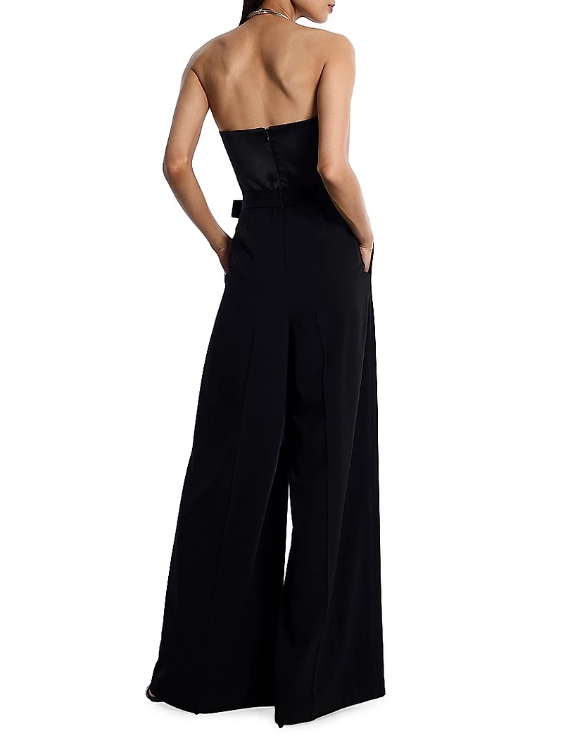 Mixed Media Strapless Jumpsuit