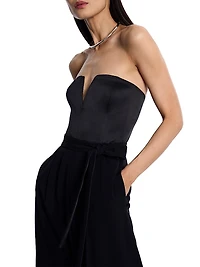 Mixed Media Strapless Jumpsuit