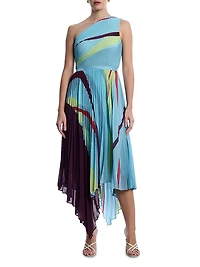 Printed Pleated Midi-Dress
