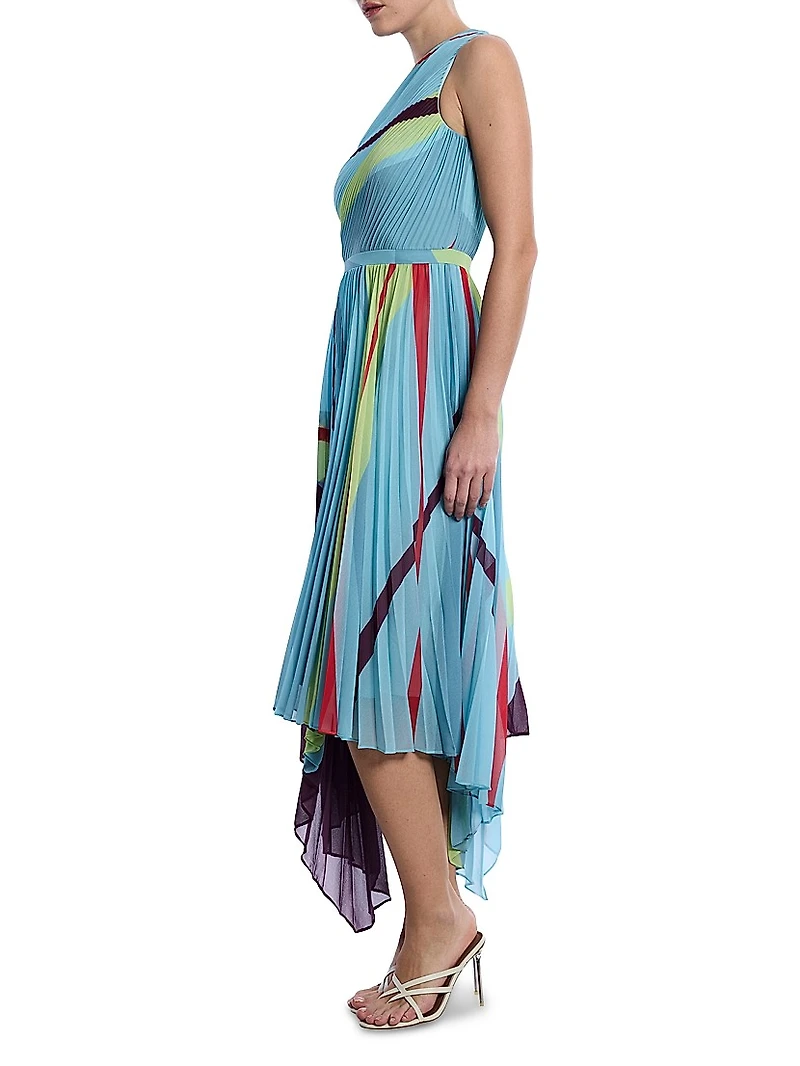 Printed Pleated Midi-Dress