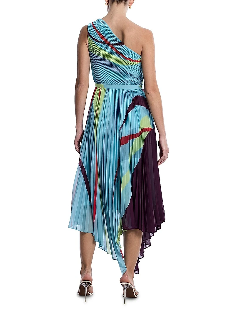 Printed Pleated Midi-Dress