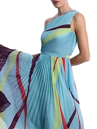 Printed Pleated Midi-Dress