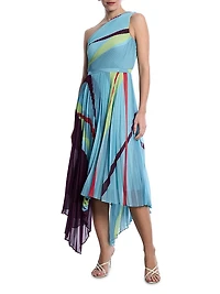 Printed Pleated Midi-Dress