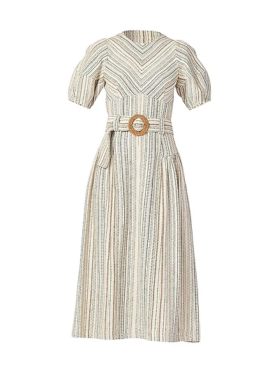 Jessie Belted Striped Cotton Midi-Dress