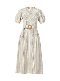 Jessie Belted Striped Cotton Midi-Dress