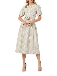 Jessie Belted Striped Cotton Midi-Dress