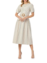 Jessie Belted Striped Cotton Midi-Dress