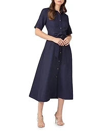 Keri Linen Tie-Waist Midi-Shirtdress