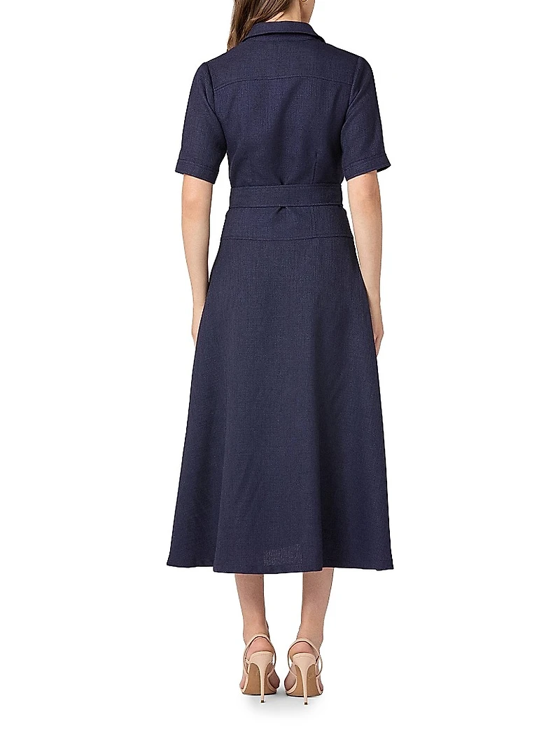 Keri Linen Tie-Waist Midi-Shirtdress