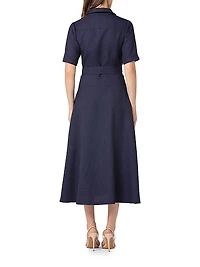 Keri Linen Tie-Waist Midi-Shirtdress