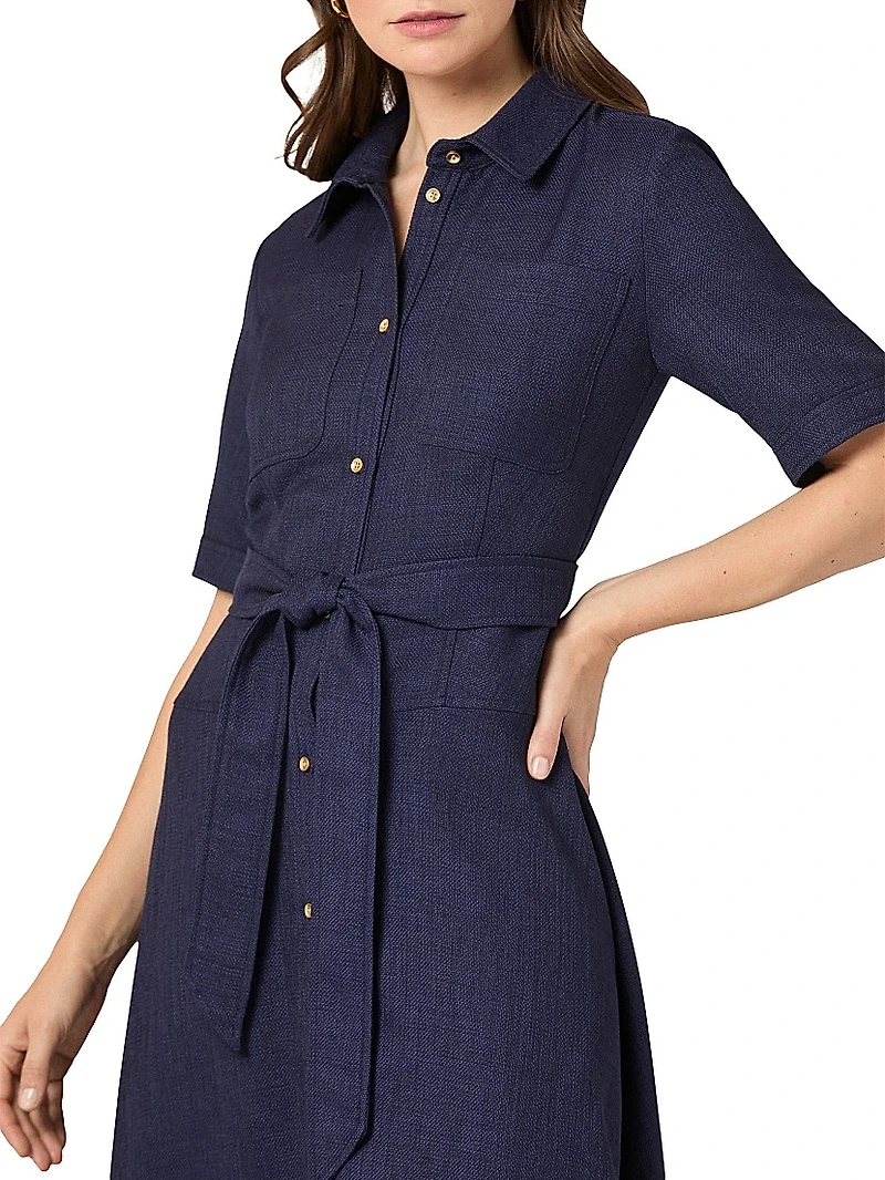 Keri Linen Tie-Waist Midi-Shirtdress