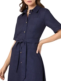 Keri Linen Tie-Waist Midi-Shirtdress