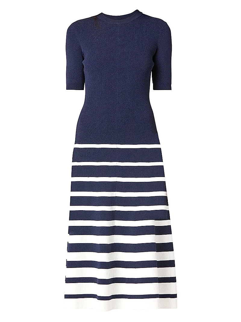 Casey Striped Rib-Knit Midi-Dress