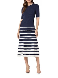 Casey Striped Rib-Knit Midi-Dress