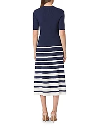 Casey Striped Rib-Knit Midi-Dress