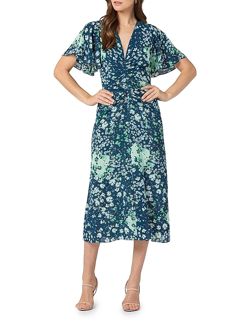 Drew Floral Ruched Midi-Dress
