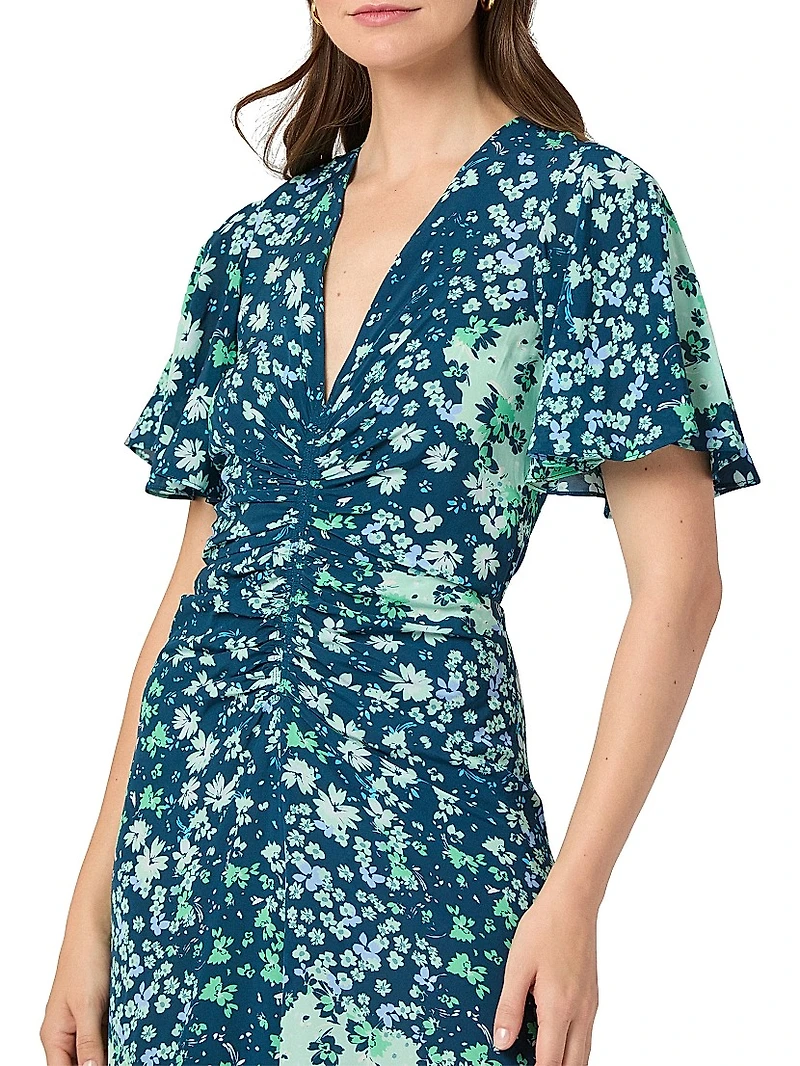Drew Floral Ruched Midi-Dress