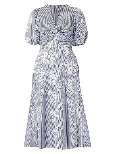 Dion Embroidered Puff-Sleeve Midi-Dress