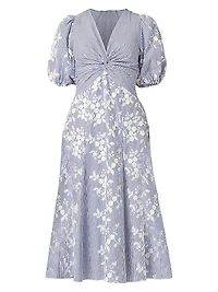 Dion Embroidered Puff-Sleeve Midi-Dress
