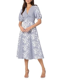 Dion Embroidered Puff-Sleeve Midi-Dress