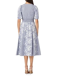 Dion Embroidered Puff-Sleeve Midi-Dress