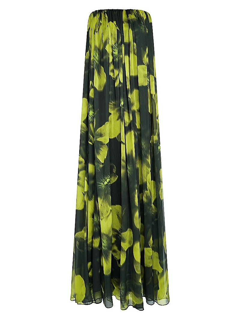 Claudette Floral Chiffon Strapless Gown