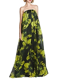 Claudette Floral Chiffon Strapless Gown