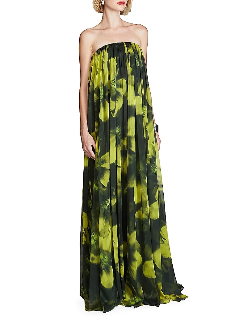 Claudette Floral Chiffon Strapless Gown