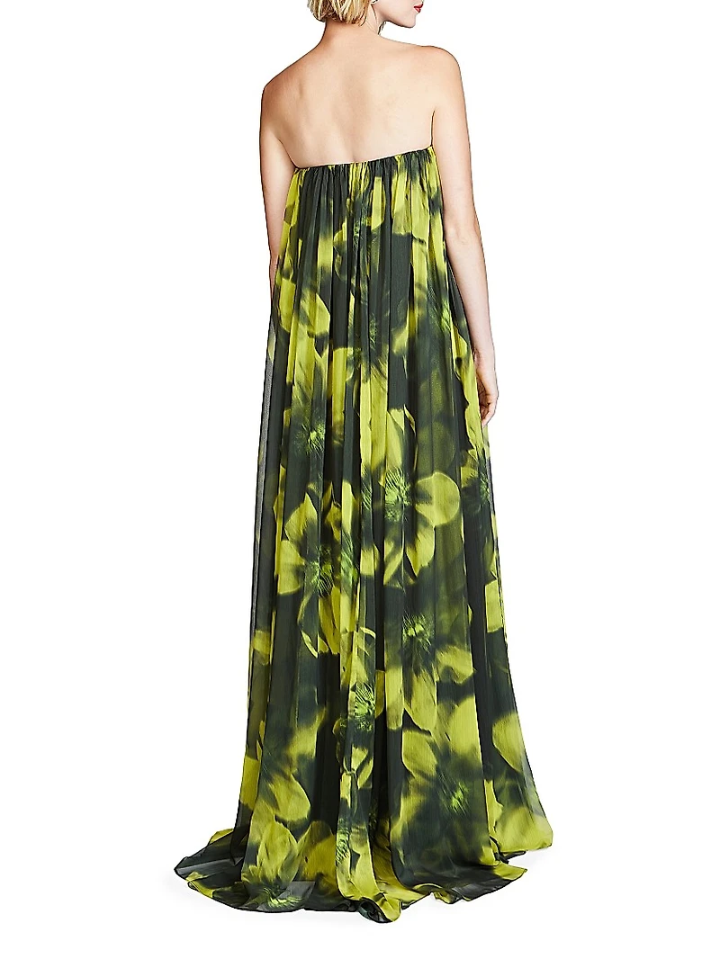 Claudette Floral Chiffon Strapless Gown