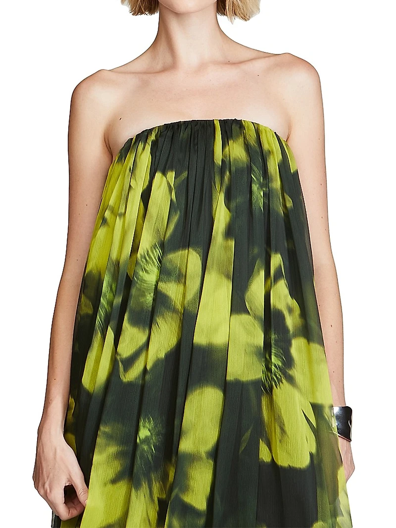 Claudette Floral Chiffon Strapless Gown