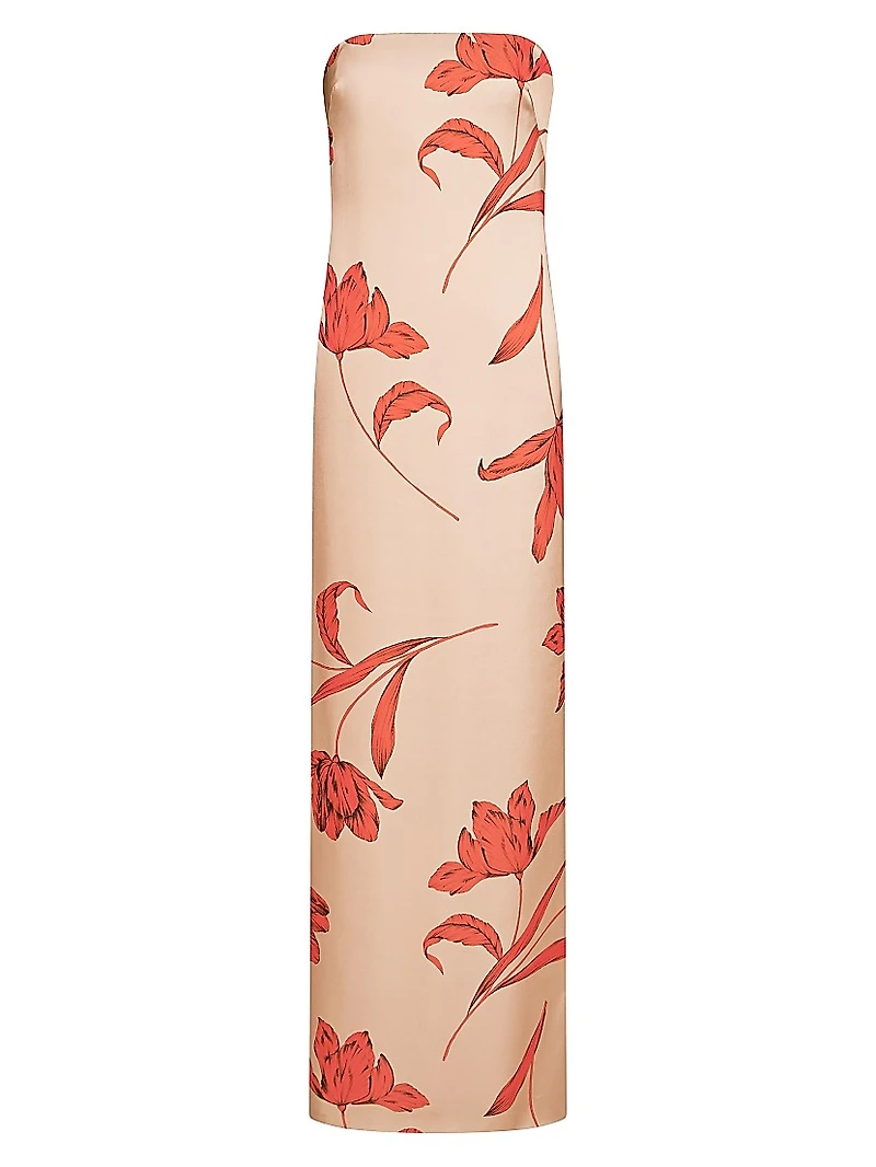 Manuela Floral Satin Strapless Gown