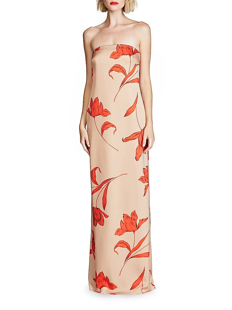 Manuela Floral Satin Strapless Gown