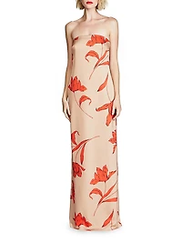Manuela Floral Satin Strapless Gown