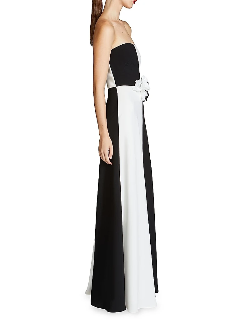 Cassia Crepe Colorblocked Strapless Gown