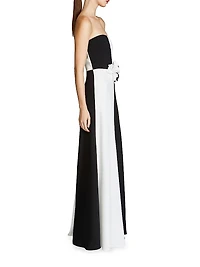 Cassia Crepe Colorblocked Strapless Gown