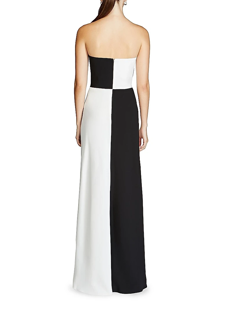 Cassia Crepe Colorblocked Strapless Gown